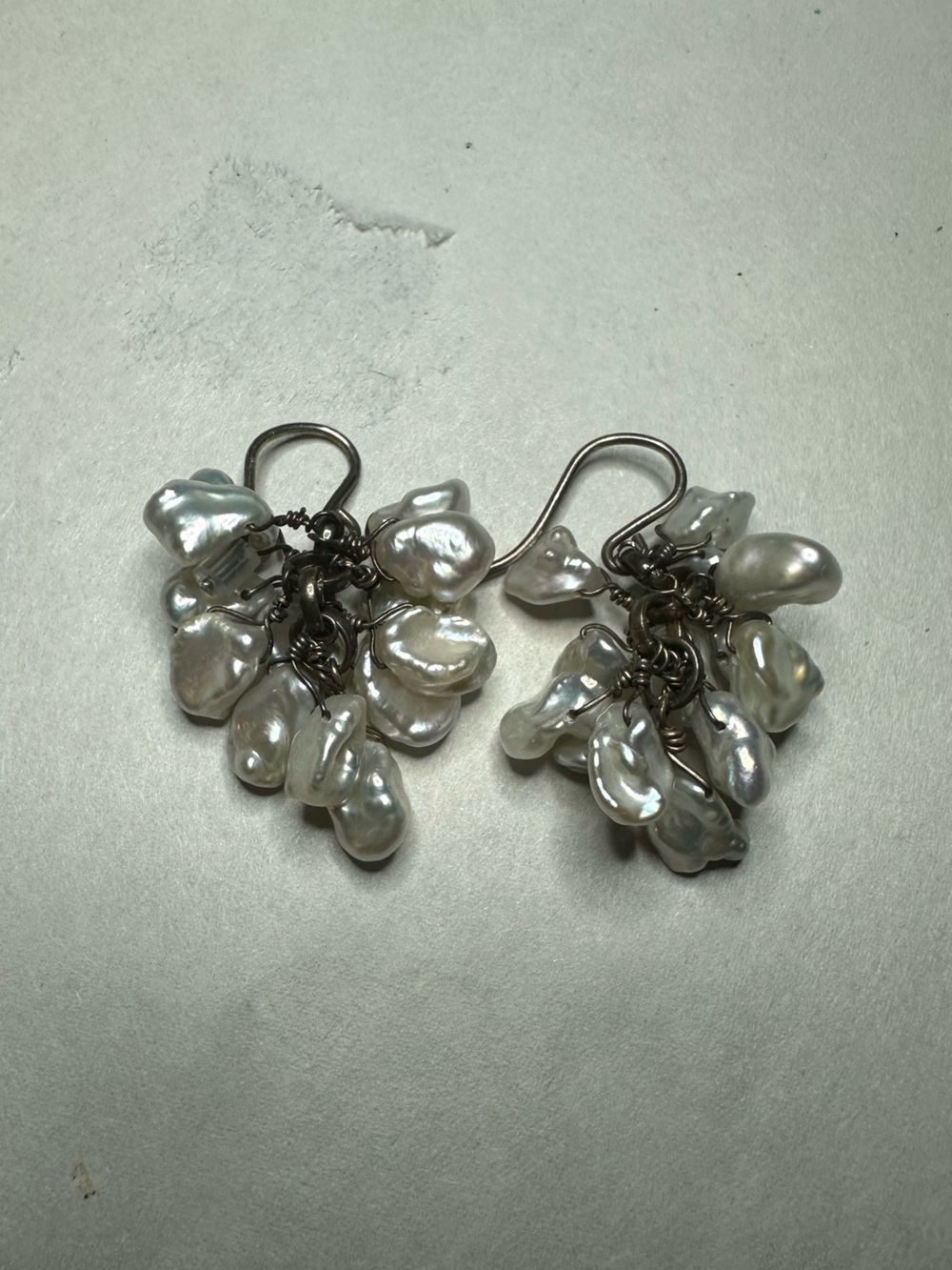 Cluster Baroque Pearl Drop Earrings - White Pearlescent